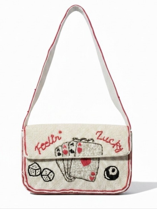 Sol And Mer Handbags - Viral Sol & Mer "Feelin' Lucky" White Beaded Shoulder Bag NWT Aces & Dice